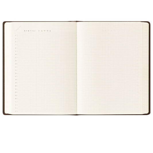 MIDORI - Hibino 2-Page-Per-Day Undated Diary - A6 - Grid - Brown