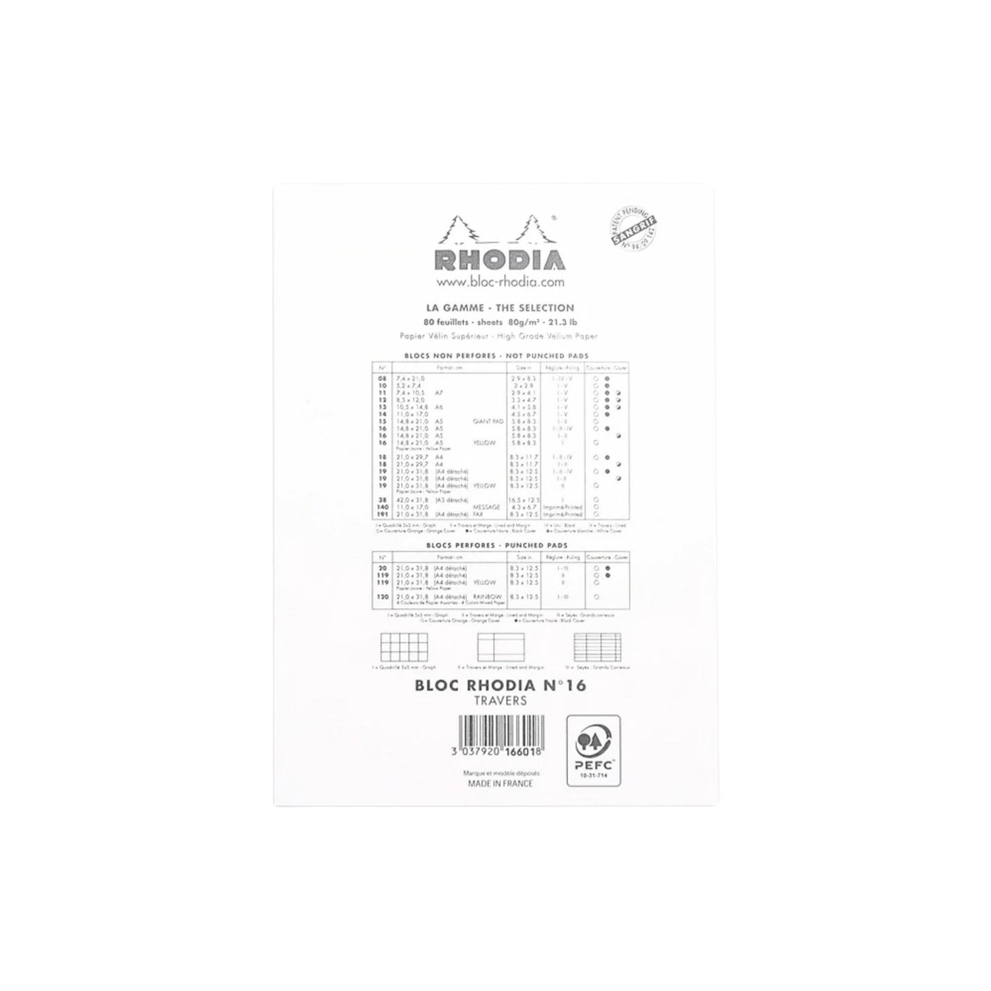 Rhodia - Bloc agrafé n° 11 quadrillé/millimétré A7 - Paon