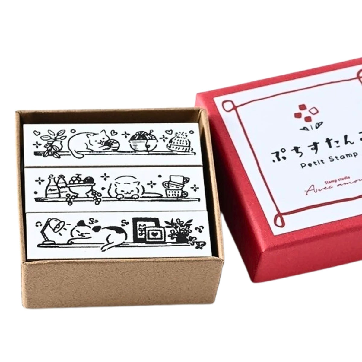 Sanby - Rubber Stamps - 3-Piece - Mini Border Stamp Set - Cats On Shelves