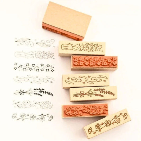 Sanby - Rubber Stamps - 7-Piece - Mini Border Stamp Set - Flowers