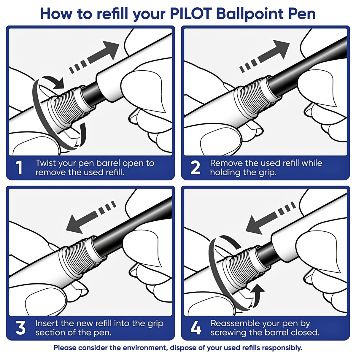 PILOT - Acroball - Hybrid - Ballpoint - Metal - Refill - BRFN-30 - 2 Sizes - 2 Colours