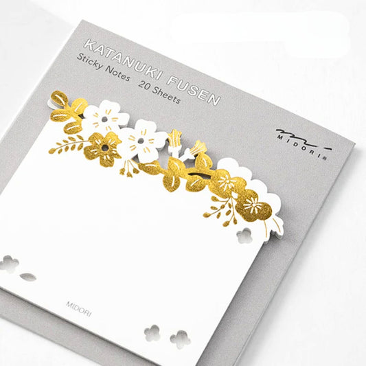 MIDORI - Katanuki Fusen Die-Cut Sticky Notes: Gold Foil Flowers