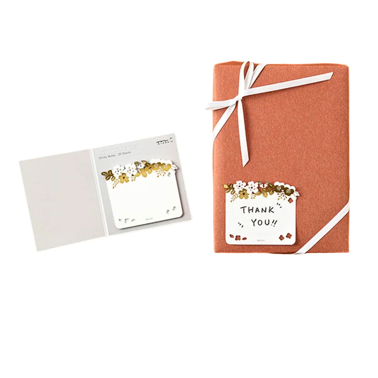 MIDORI - Katanuki Fusen Die-Cut Sticky Notes: Gold Foil Flowers