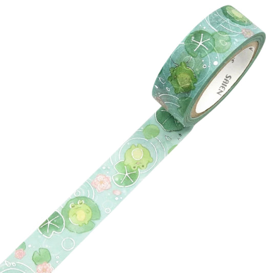SAIEN - Washi Tape - Silver Foil - Floating Frog
