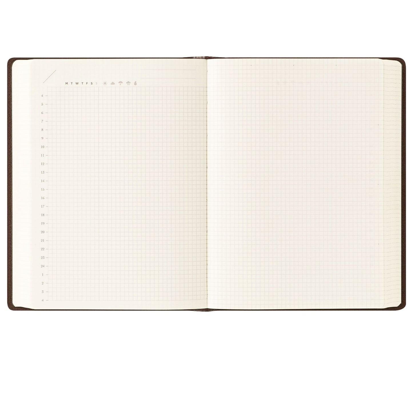 MIDORI - Hibino 2-Page-Per-Day Undated Diary - A6 - Grid - Brown