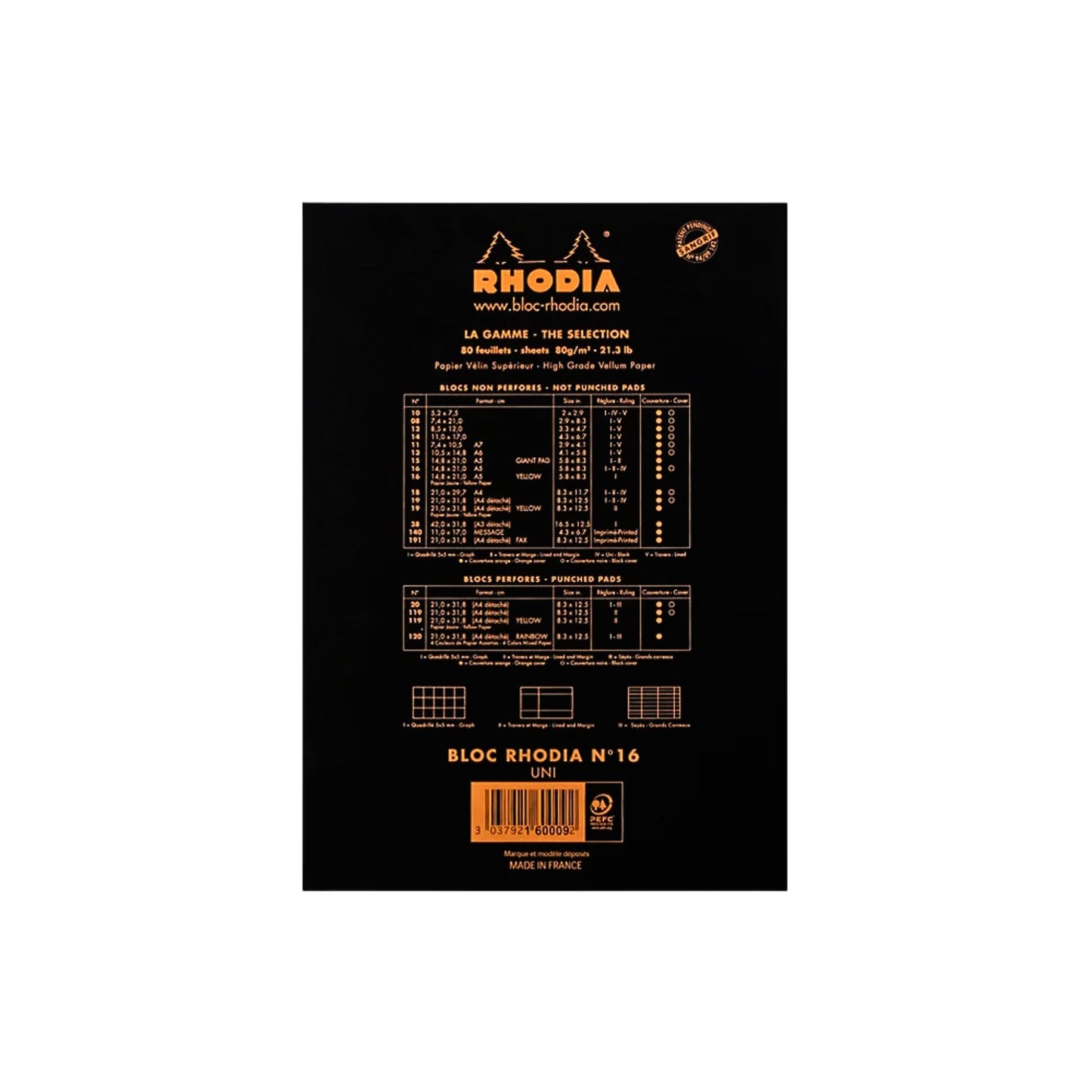 Rhodia - Bloc agrafé n° 11 quadrillé/millimétré A7 - Paon