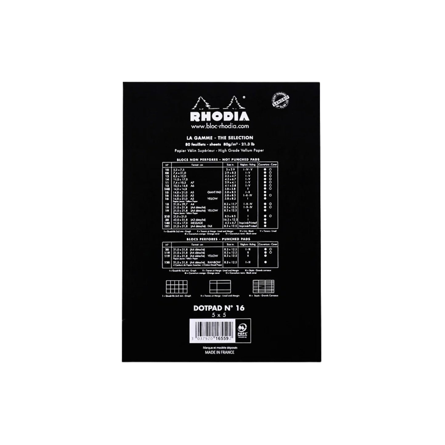 Rhodia - Bloc agrafé n° 11 quadrillé/millimétré A7 - Paon