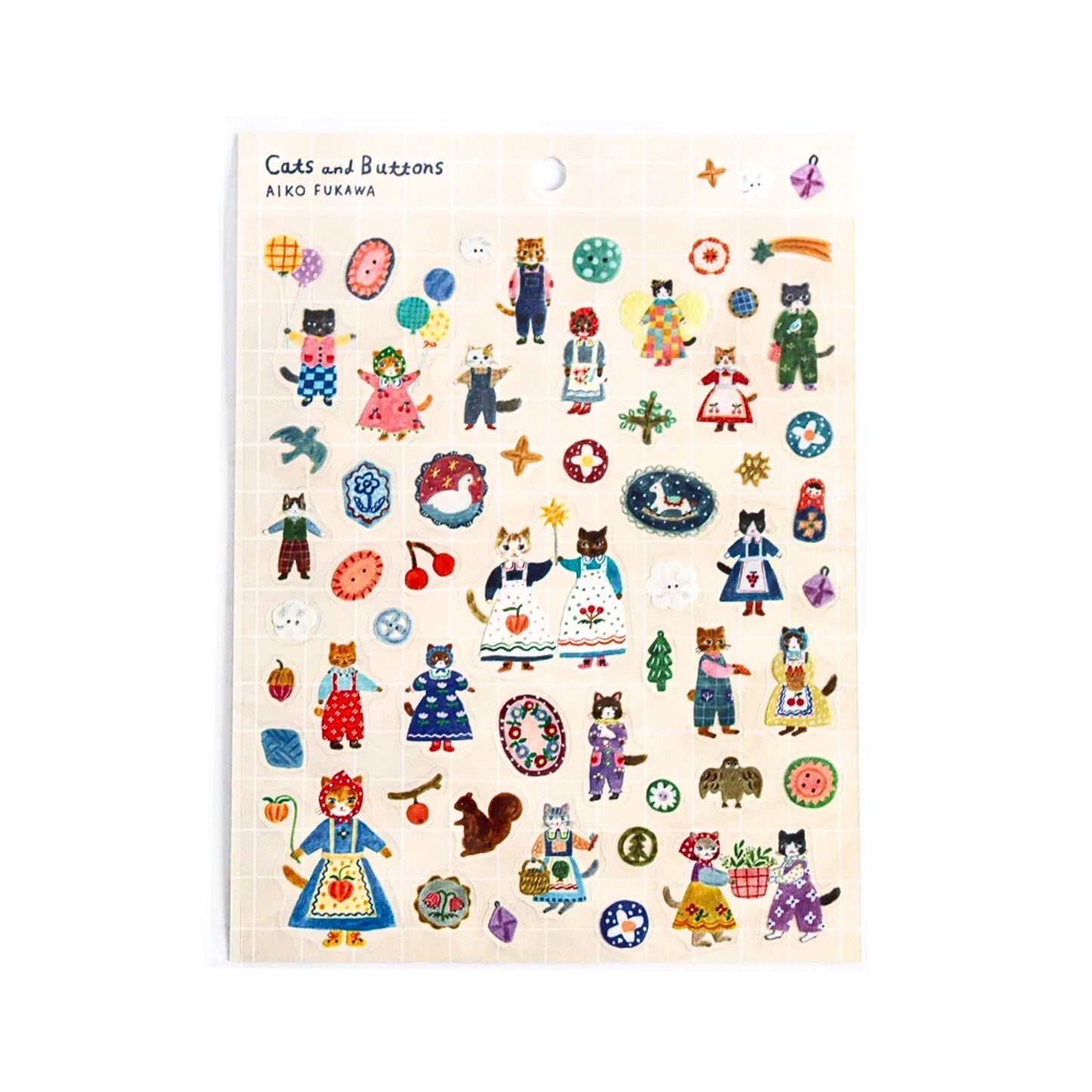 Cozyca Products - Aiko Fukawa - Sticker Sheet - Cats and Buttons