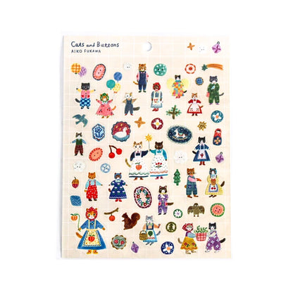 Cozyca Products - Aiko Fukawa - Sticker Sheet - Cats and Buttons
