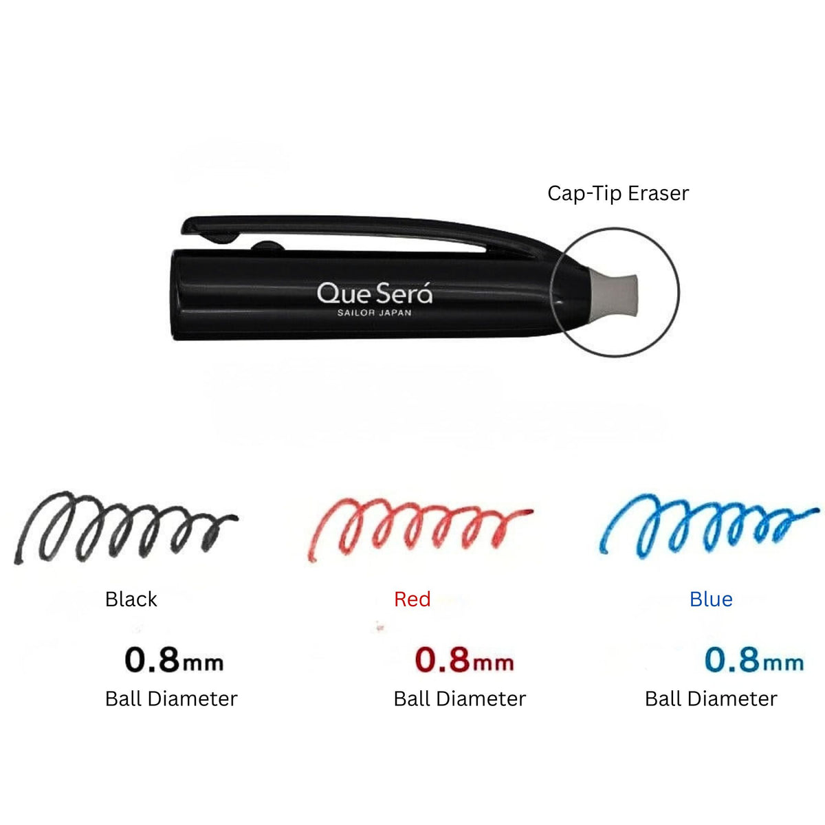 Sailor - Que Será - Erasable - Ballpoint Pen - 3pk - 3 Colours - 0.8mm