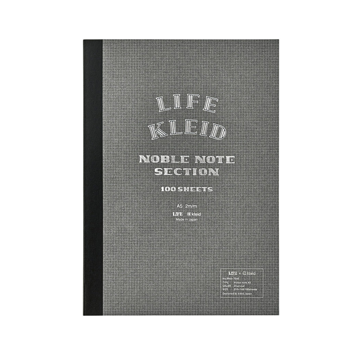 LIFE - kleid - Noble Note - Notebook - Section - Grid / Graph - 2mm - A5 - Charcoal