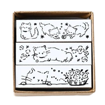 Sanby - Rubber Stamps - 3-Piece - Mini Border Stamp Set - Playful Kittens