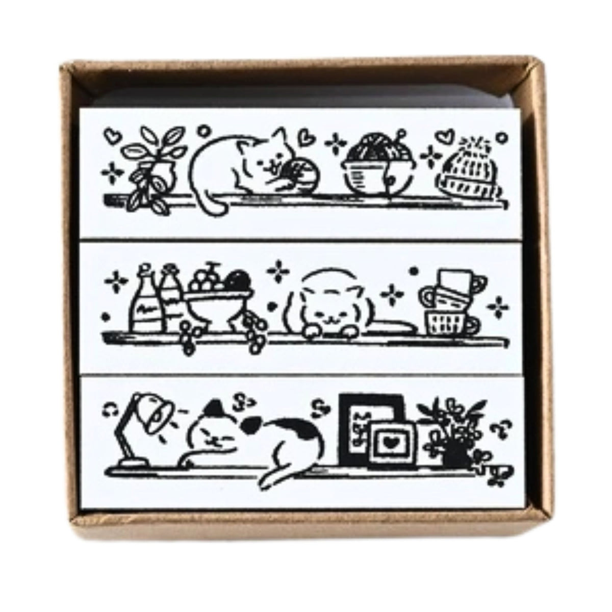 Sanby - Rubber Stamps - 3-Piece - Mini Border Stamp Set - Cats On Shelves