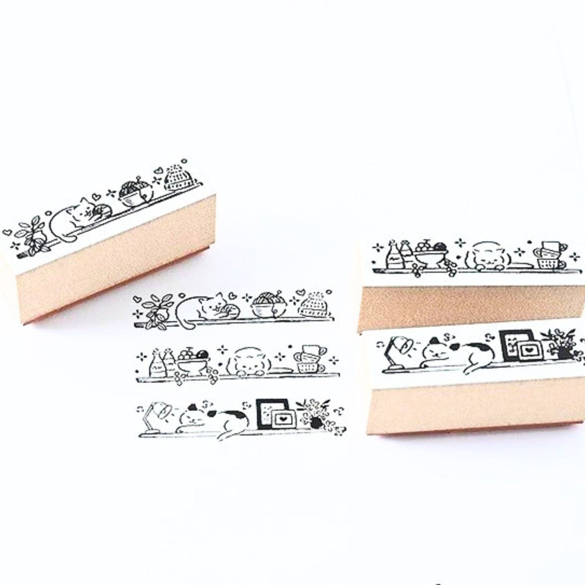 Sanby - Rubber Stamps - 3-Piece - Mini Border Stamp Set - Cats On Shelves