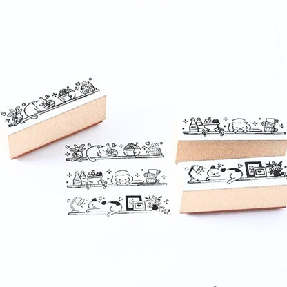 Sanby - Rubber Stamps - 3-Piece - Mini Border Stamp Set - Cats On Shelves