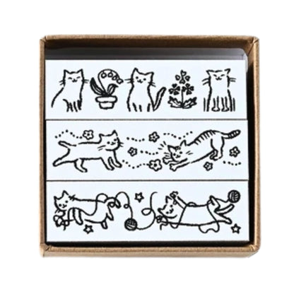 Sanby - Rubber Stamps - 3-Piece - Mini Border Stamp Set - Playful Cats
