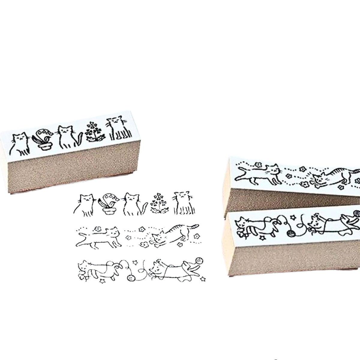 Sanby - Rubber Stamps - 3-Piece - Mini Border Stamp Set - Playful Cats