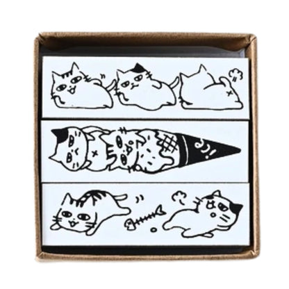 Sanby - Rubber Stamps - 3-Piece - Mini Border Stamp Set - Overfed Cats