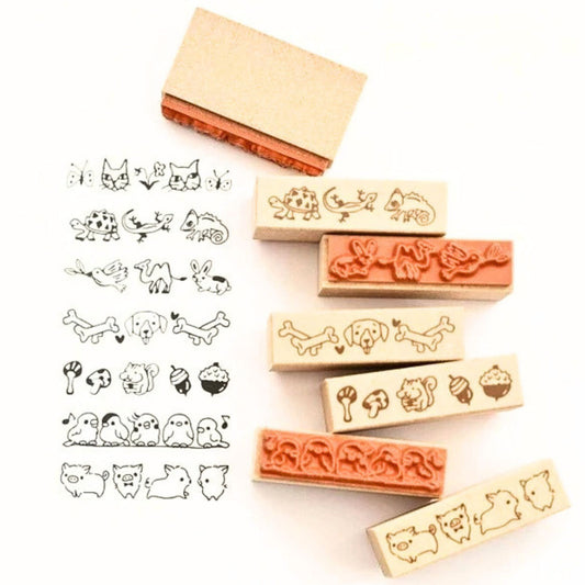 Sanby - Rubber Stamps - 7-Piece - Mini Border Stamp Set - Animals