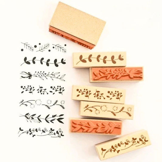 Sanby - Rubber Stamps - 7-Piece - Mini Border Stamp Set - Leaf