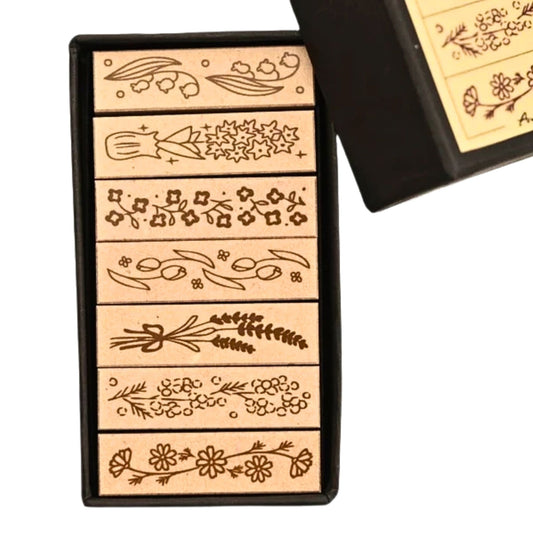 Sanby - Rubber Stamps - 7-Piece - Mini Border Stamp Set - Flowers