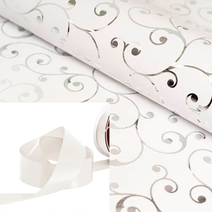 Gift Wrapping - Elegant Silver Swirls with Ribbon (10 Ribbon Options)