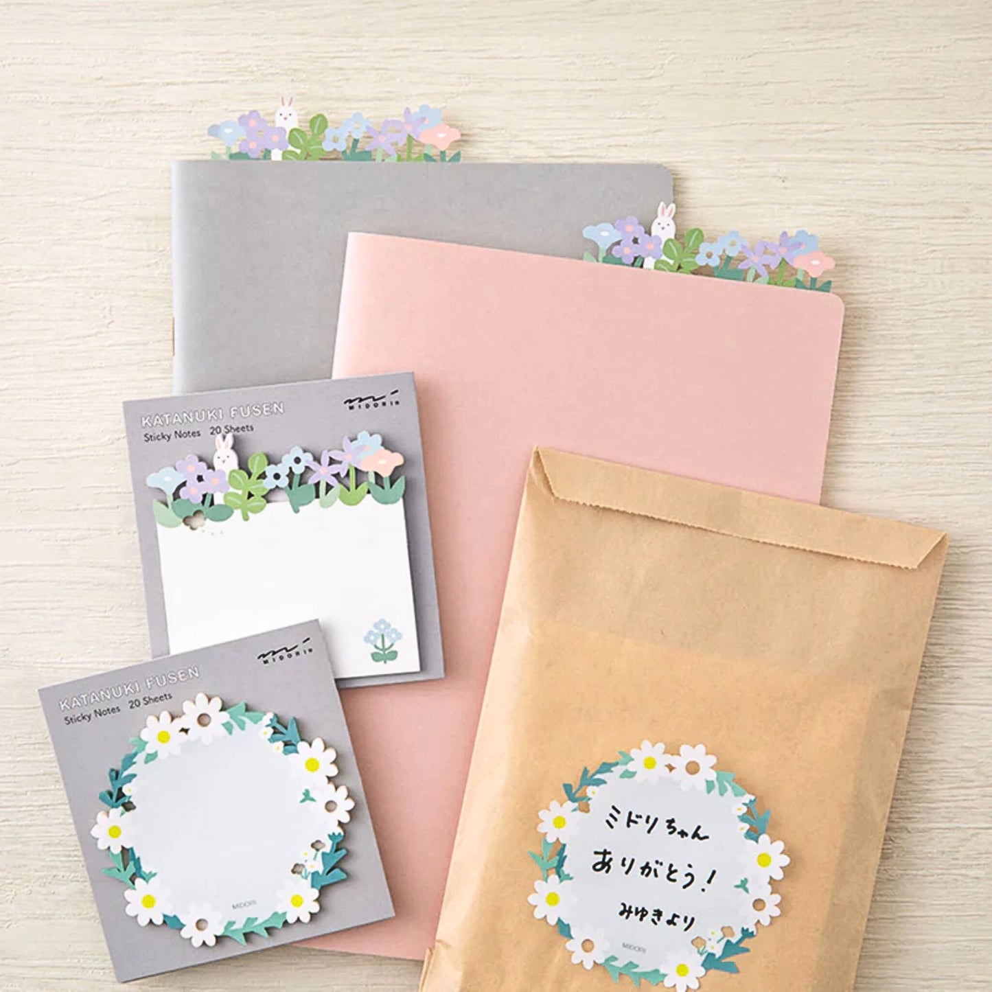 MIDORI - Katanuki Fusen Die-Cut Sticky Notes: Flower Garden