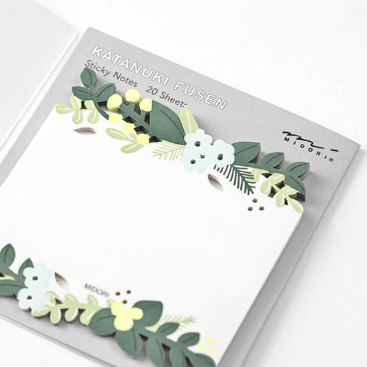 MIDORI - Katanuki Fusen Die-Cut Sticky Notes: Leaves