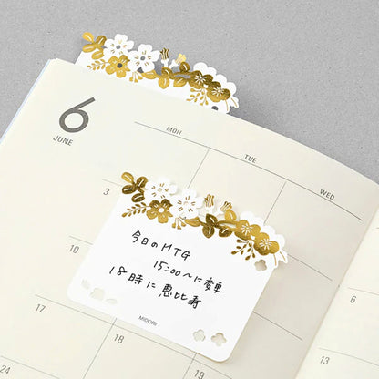 MIDORI - Katanuki Fusen Die-Cut Sticky Notes: Gold Foil Flowers