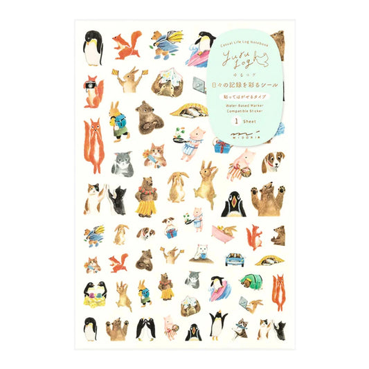 MIDORI - Removable Yuru Log Stickers (1 Sheet): Animals