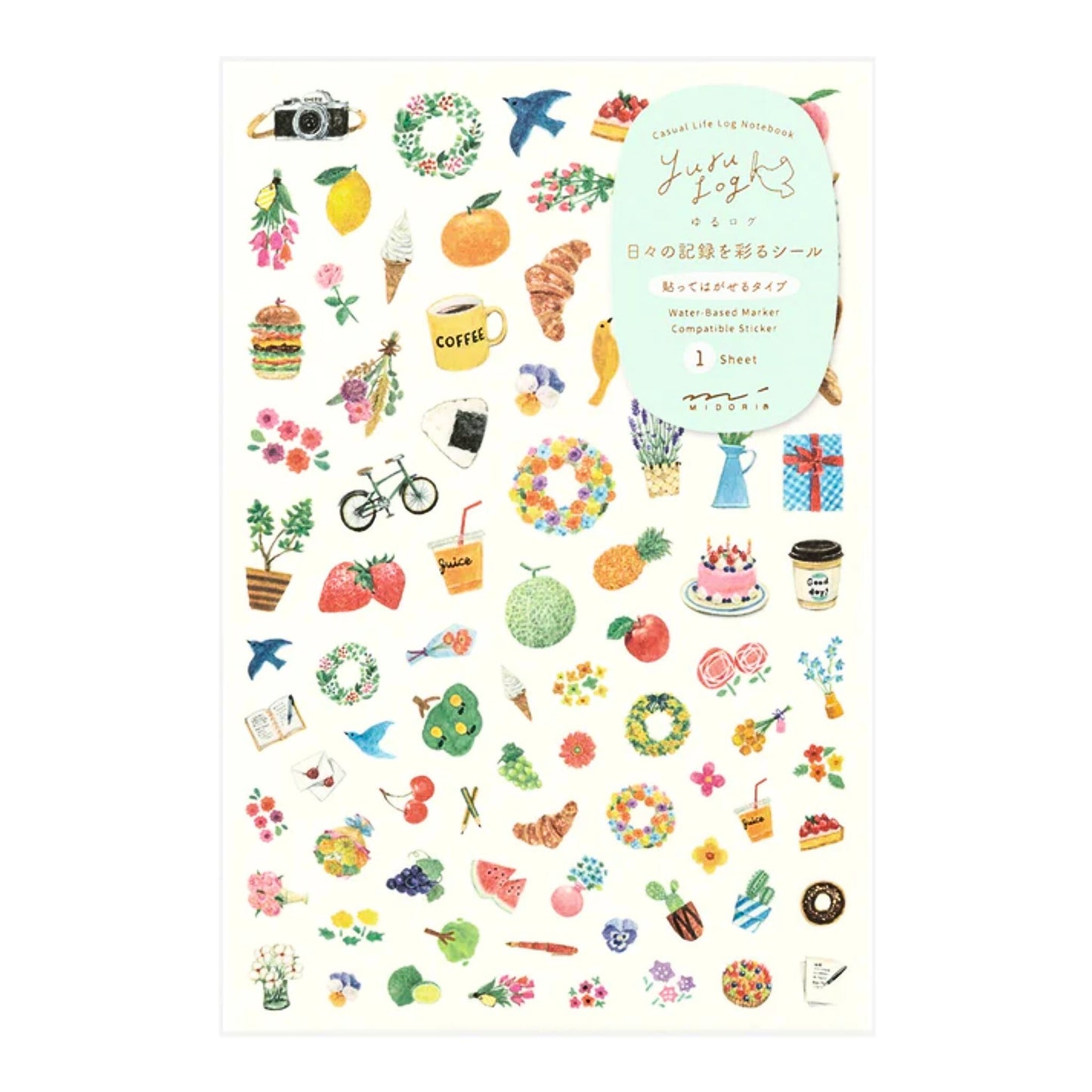 MIDORI - Removable Yuru Log Stickers (1 Sheet): Motifs