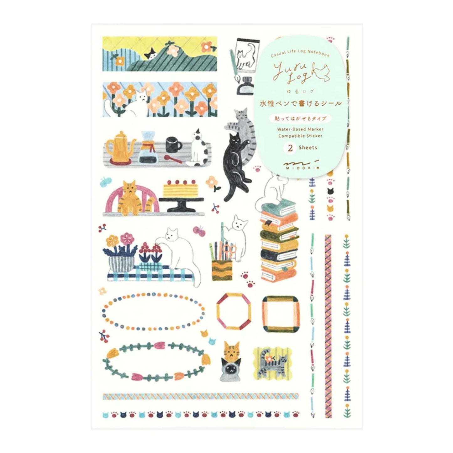 MIDORI - Removable Yuru Log Stickers (2 Sheets): Cats