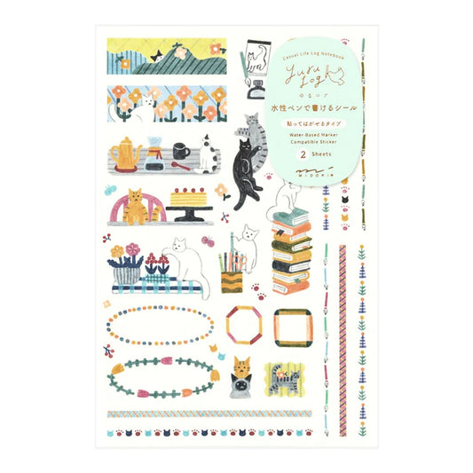 MIDORI - Removable Yuru Log Stickers (2 Sheets): Cats