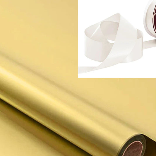 Gift Wrapping - Matte Gold Foil with Ribbon (10 Ribbon Options)