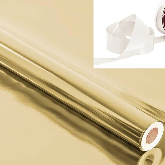Gift Wrapping - Metallic Gold with Ribbon (10 Ribbon Options)