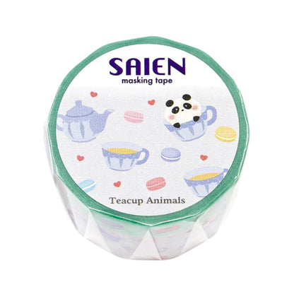 SAIEN - Washi Tape - 2-Roll Set - Tea Cup Animals - Panda