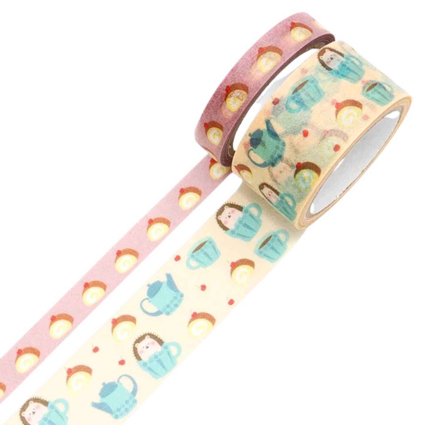 SAIEN - Washi Tape - 2-Roll Set - Tea Cup Animals - Hedgehog