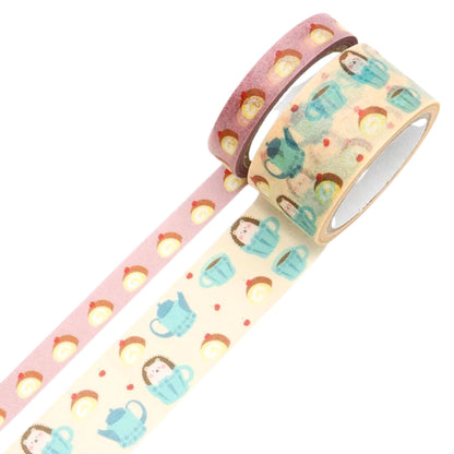 SAIEN - Washi Tape - 2-Roll Set - Tea Cup Animals - Hedgehog