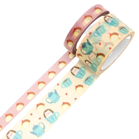 SAIEN - Washi Tape - 2-Roll Set - Teacup Animals - Hedgehog