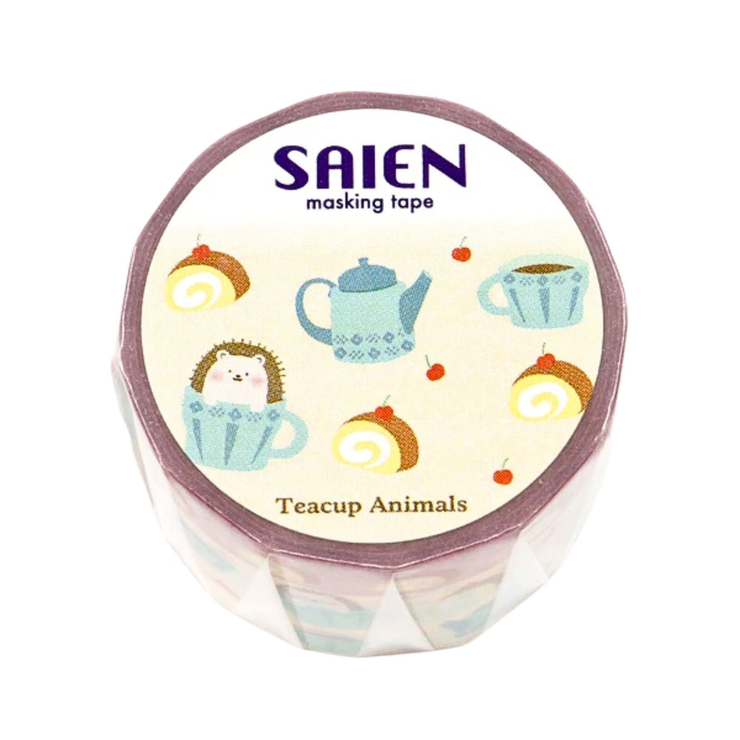 SAIEN - Washi Tape - 2-Roll Set - Tea Cup Animals - Hedgehog