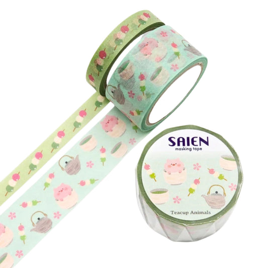SAIEN - Washi Tape - 2-Roll Set - Teacup Animals - Little Pig