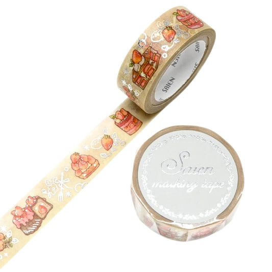 SAIEN - Washi Tape - Silver Foil - Strawberry Sweets