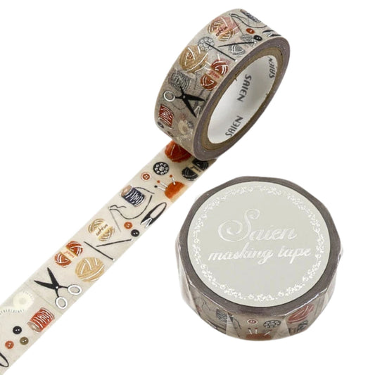 SAIEN - Washi Tape - Silver Foil - Sewing