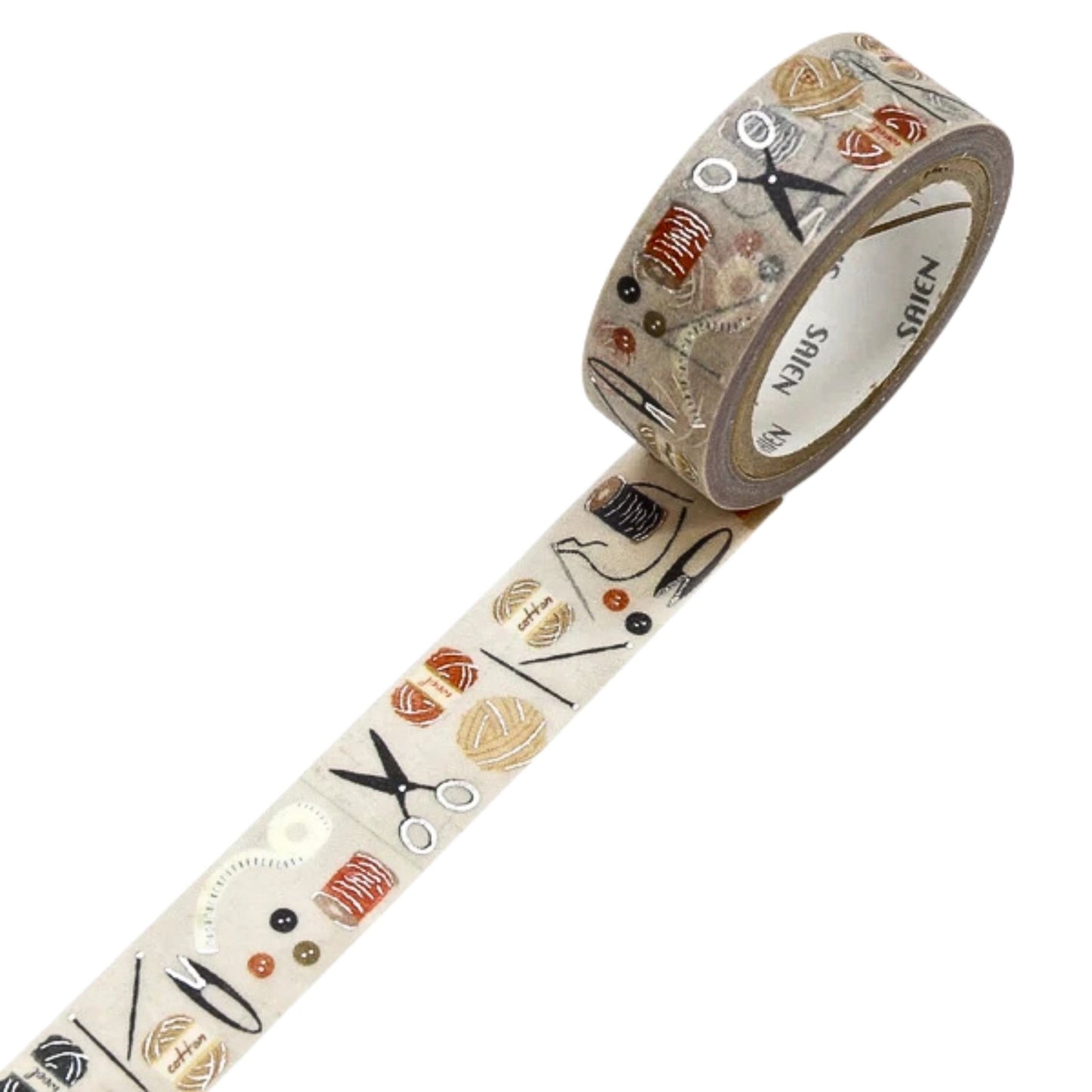 SAIEN - Washi Tape - Silver Foil - Sewing