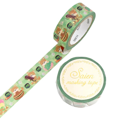 SAIEN - Washi Tape - Gold Foil - Shiba Inu & Japanese Sweets
