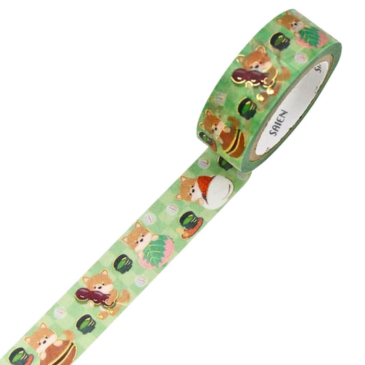 SAIEN - Washi Tape - Gold Foil - Shiba Inu & Japanese Sweets