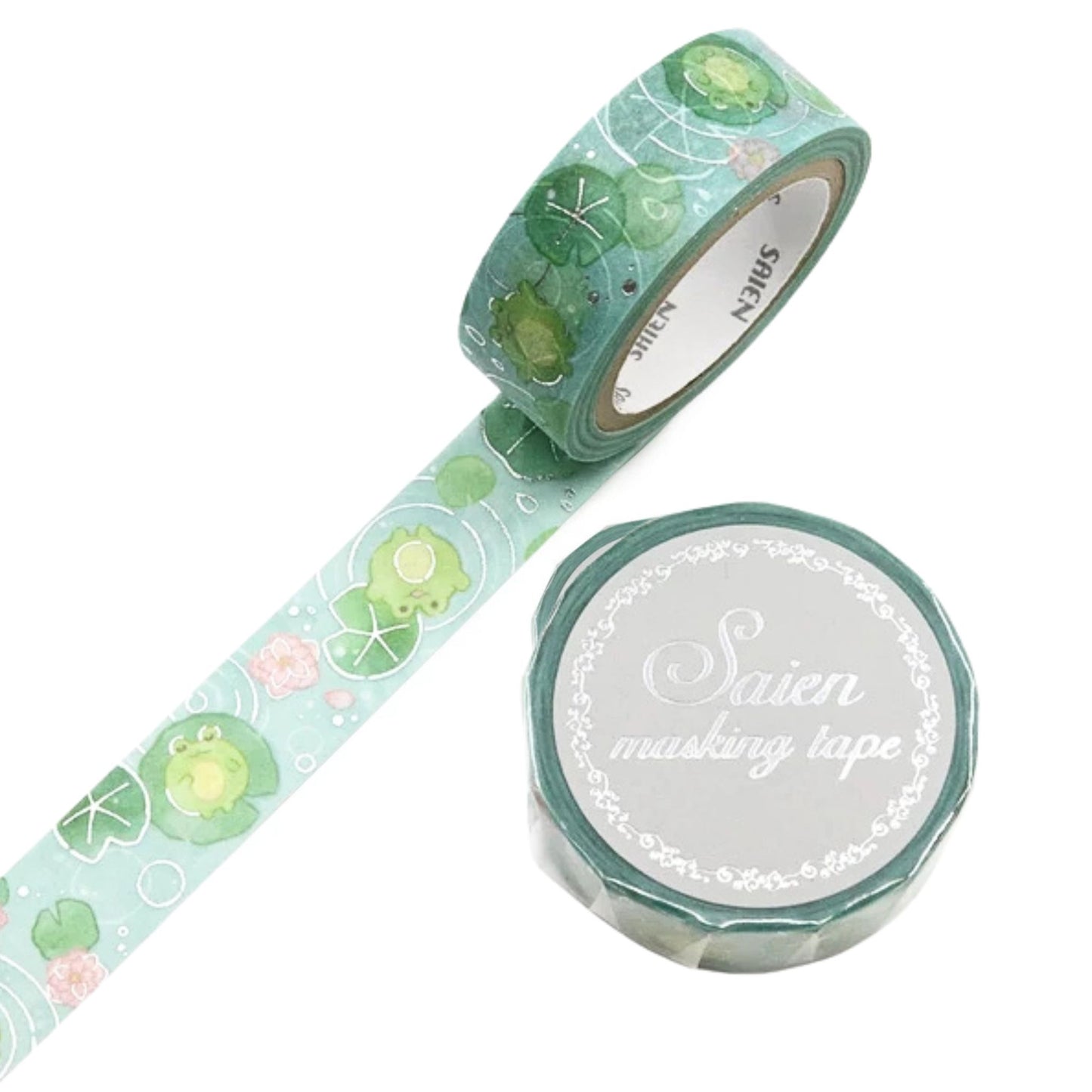 SAIEN - Washi Tape - Silver Foil - Floating Frog