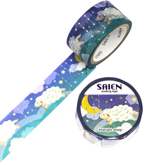 SAIEN - Washi Tape - Silver & Gold Foil - Midnight Sheep