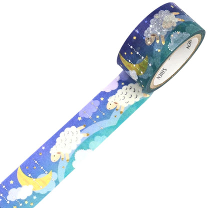 SAIEN - Washi Tape - Silver & Gold Foil - Midnight Sheep