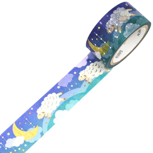 SAIEN - Washi Tape - Silver & Gold Foil - Midnight Sheep